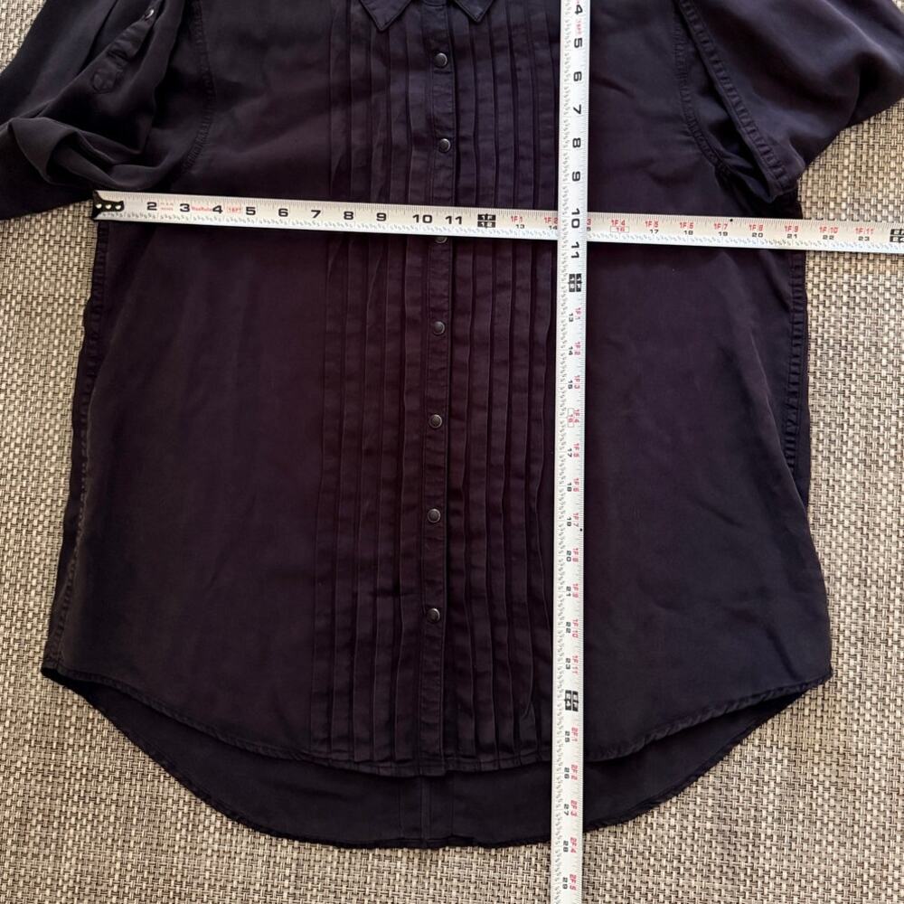 SUNDANCE Alyona Black Long Sleeve Snap Up Pleated L/S Blouse Top Washed Black - Picture 5 of 5